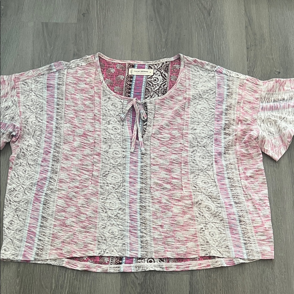 Lucky Brand Pink and Brown Patterned Top